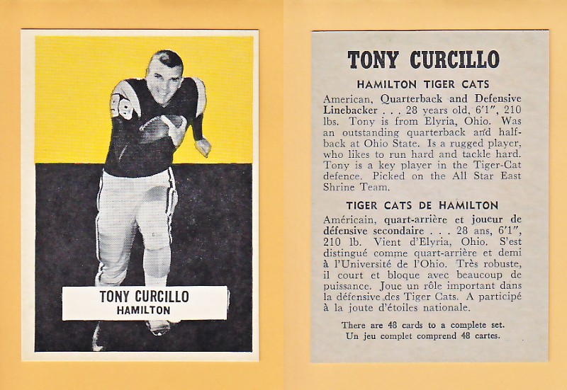1959 CFL WHEATIES FOOTBALL CARD TONY CURCILLO photo 1959 CFL WHEATIES FOOTBALL CARD TONY CURCILLO photo