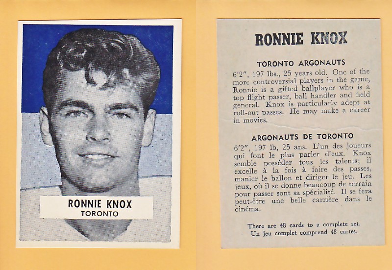 1959 CFL WHEATIES FOOTBALL CARD RONNIE KNOX photo 1959 CFL WHEATIES FOOTBALL CARD RONNIE KNOX photo