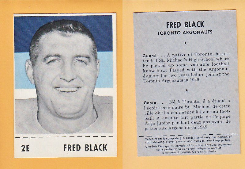 1956 CFL SHREDDED WHEAT FOOTBALL CARD FRED BLACK photo 1956 CFL SHREDDED WHEAT FOOTBALL CARD FRED BLACK photo