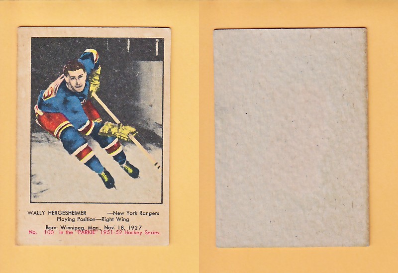 1951-52 PARKHURST HOCKEY CARD # 100 WALLY HERGESHEIMER photo 1951-52 PARKHURST HOCKEY CARD # 100 WALLY HERGESHEIMER photo