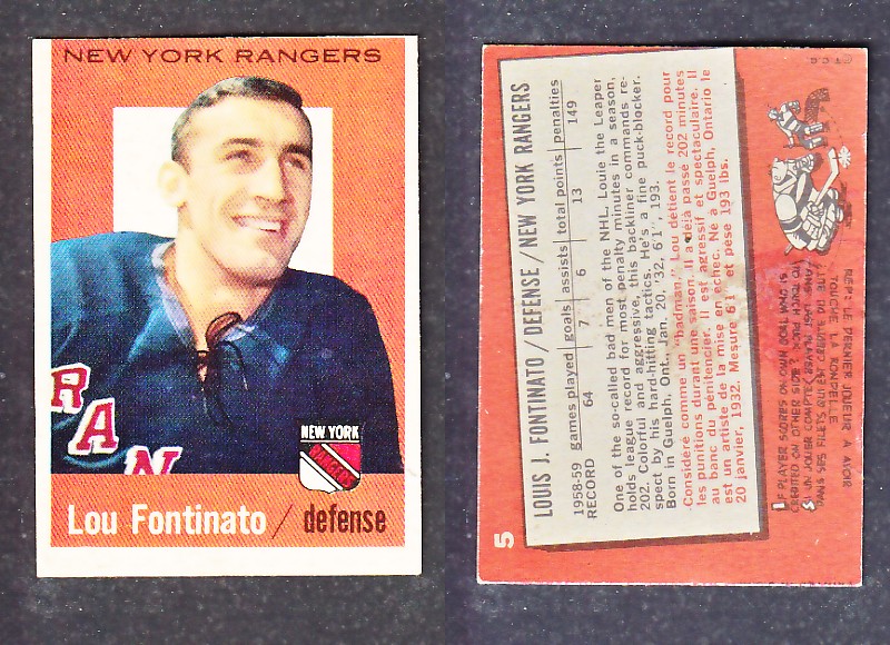 1960-61 TOPPS HOCKEY CARD L. FONTINATO # 5 photo 1960-61 TOPPS HOCKEY CARD L. FONTINATO # 5 photo