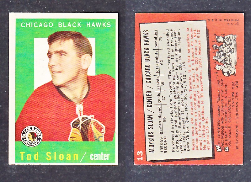 1960-61 TOPPS HOCKEY CARD T. SLOAN # 13 photo 1960-61 TOPPS HOCKEY CARD T. SLOAN # 13 photo