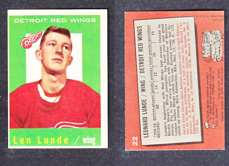 1960-61 TOPPS HOCKEY CARD L. LUNDE # 22 photo 1960-61 TOPPS HOCKEY CARD L. LUNDE # 22 photo