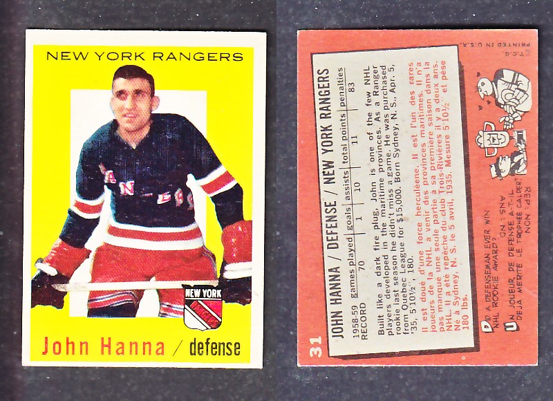 1960-61 TOPPS HOCKEY CARD J. HANNA # 31 photo 1960-61 TOPPS HOCKEY CARD J. HANNA # 31 photo