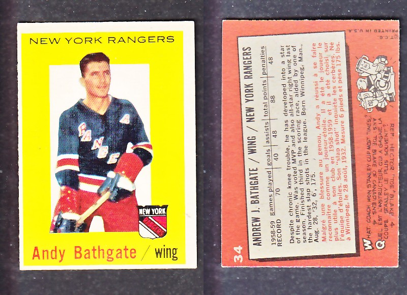 1960-61 TOPPS HOCKEY CARD A. BATHGATE # 34 photo 1960-61 TOPPS HOCKEY CARD A. BATHGATE # 34 photo