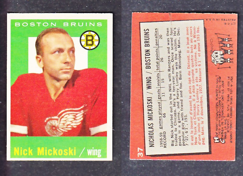 1960-61 TOPPS HOCKEY CARD N. MICKOSKI # 37 photo 1960-61 TOPPS HOCKEY CARD N. MICKOSKI # 37 photo