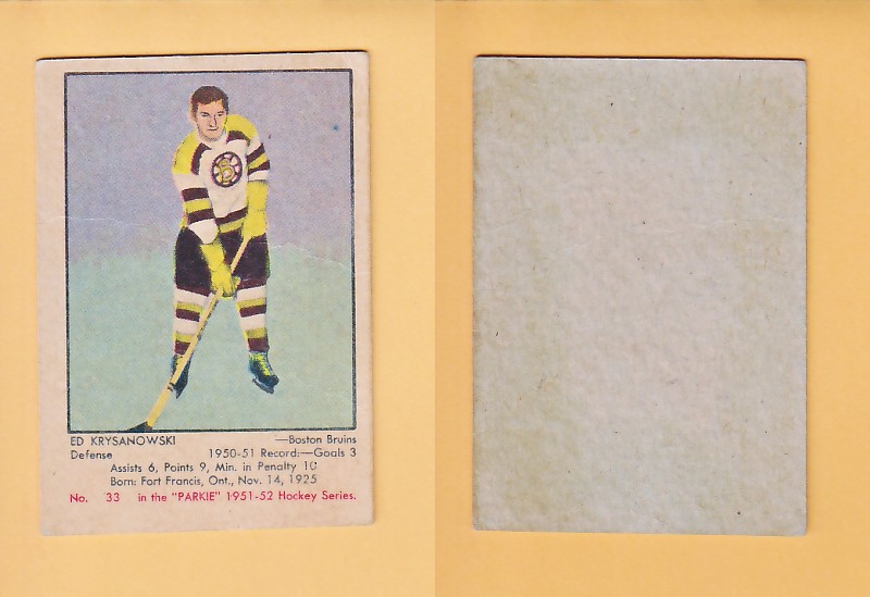 1951-52 PARKHURST HOCKEY CARD # 33 ED KRYSANOWSKI photo 1951-52 PARKHURST HOCKEY CARD # 33 ED KRYSANOWSKI photo