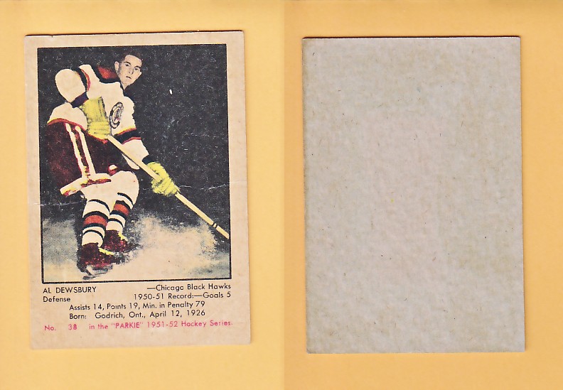 1951-52 PARKHURST HOCKEY CARD # 38 AL DEWSBURY photo 1951-52 PARKHURST HOCKEY CARD # 38 AL DEWSBURY photo