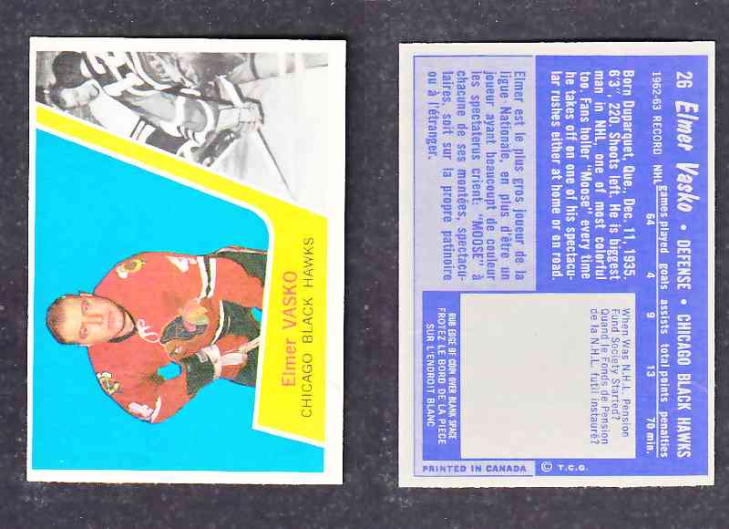 1963-64 TOPPS HOCKEY CARD E. VASKO # 26 photo 1963-64 TOPPS HOCKEY CARD E. VASKO # 26 photo