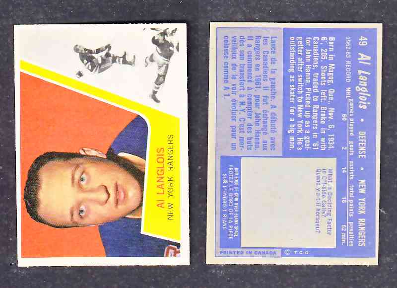 1963-64 TOPPS HOCKEY CARD A. LANGLOIS # 49 photo 1963-64 TOPPS HOCKEY CARD A. LANGLOIS # 49 photo