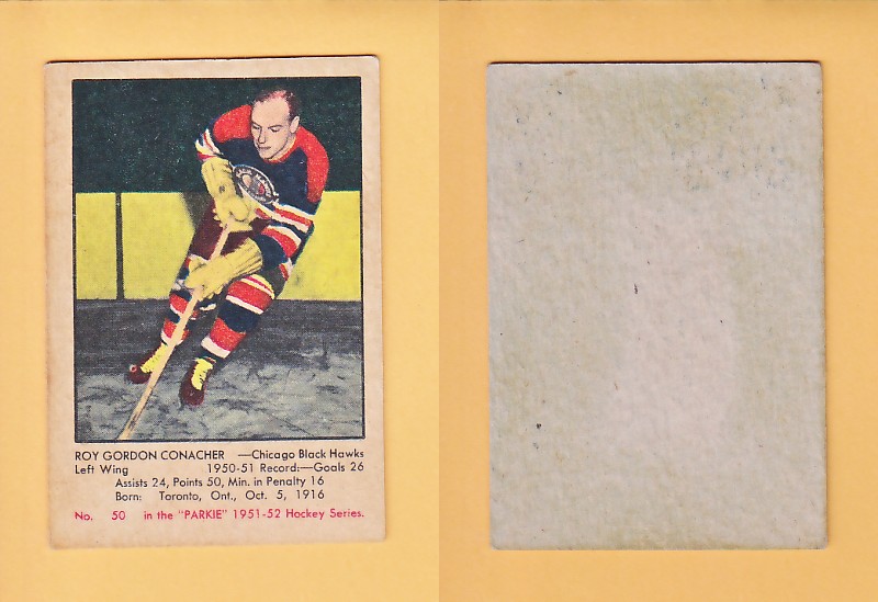 1951-52 PARKHURST HOCKEY CARD # 50 ROY CONACHER photo 1951-52 PARKHURST HOCKEY CARD # 50 ROY CONACHER photo