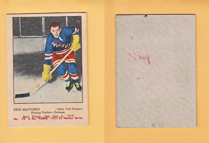 1951-52 PARKHURST HOCKEY CARD # 92 STEVE KRAFTCHECK photo 1951-52 PARKHURST HOCKEY CARD # 92 STEVE KRAFTCHECK photo