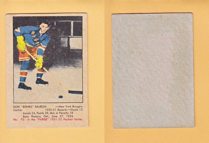 1951-52 PARKHURST HOCKEY CARD # 93 DON RALEIGH photo 1951-52 PARKHURST HOCKEY CARD # 93 DON RALEIGH photo