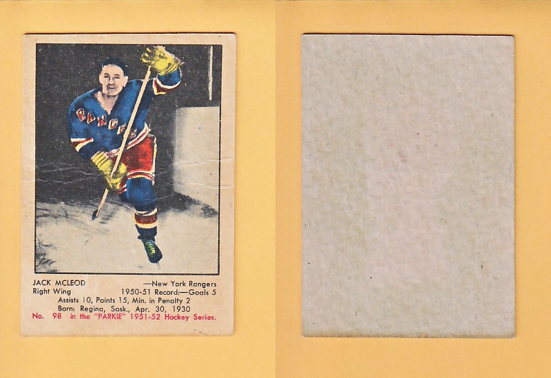 1951-52 PARKHURST HOCKEY CARD # 98 JACK MCLEOD photo 1951-52 PARKHURST HOCKEY CARD # 98 JACK MCLEOD photo