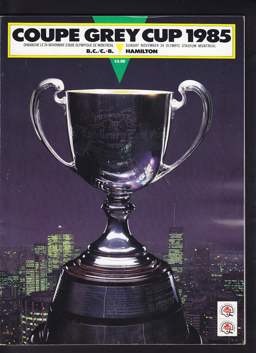 1985 CFL B.C. LIONS VS HAMILTON GREY CUP PROGRAM photo 1985 CFL B.C. LIONS VS HAMILTON GREY CUP PROGRAM photo