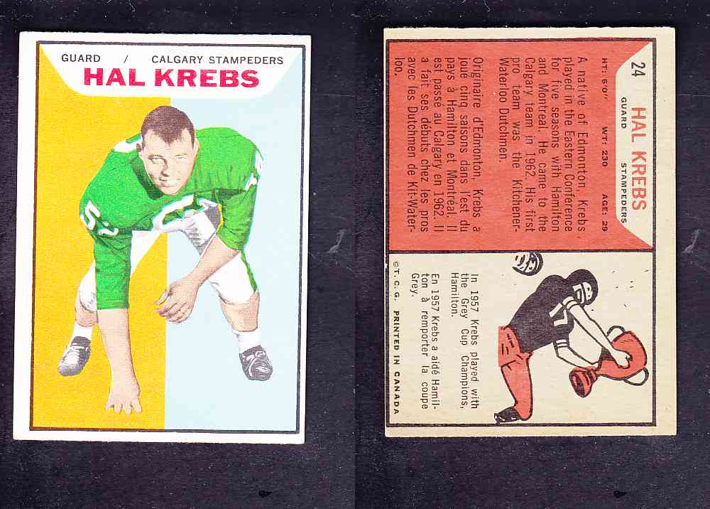 1965 CFL TOPPS FOOTBALL CARD #24 H. KREBS photo 1965 CFL TOPPS FOOTBALL CARD #24 H. KREBS photo