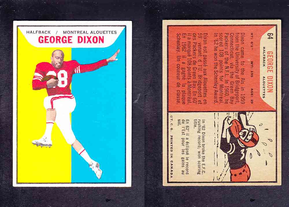 1965 CFL TOPPS FOOTBALL CARD #64 G. DIXON photo 1965 CFL TOPPS FOOTBALL CARD #64 G. DIXON photo