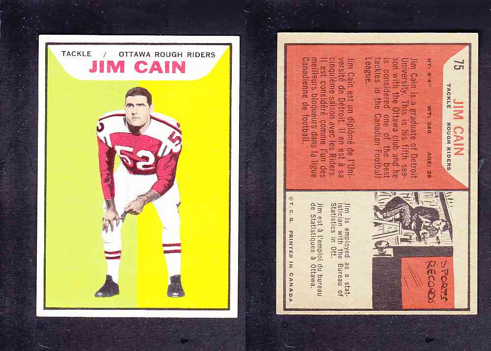 1965 CFL TOPPS FOOTBALL CARD #75 J. CANTIN photo 1965 CFL TOPPS FOOTBALL CARD #75 J. CANTIN photo