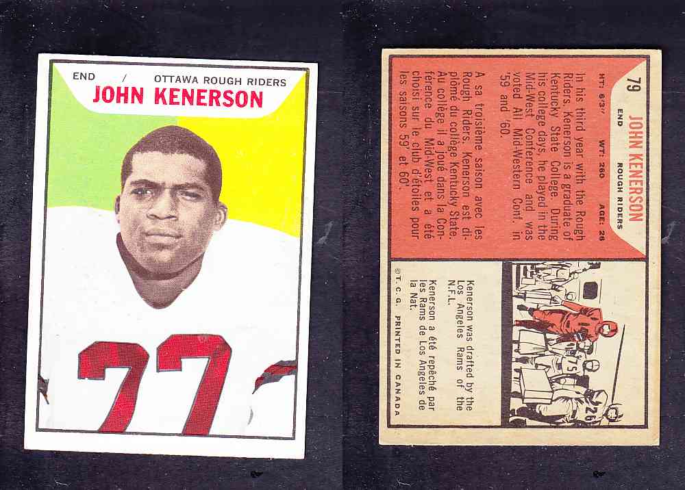 1965 CFL TOPPS FOOTBALL CARD #79 J. KENERSON photo 1965 CFL TOPPS FOOTBALL CARD #79 J. KENERSON photo