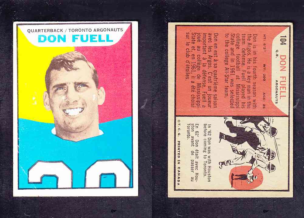 1965 CFL TOPPS FOOTBALL CARD #104 D. FUELL photo 1965 CFL TOPPS FOOTBALL CARD #104 D. FUELL photo