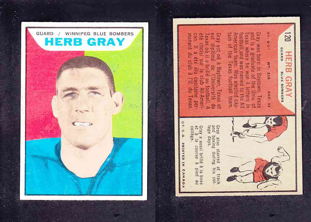 1965 CFL TOPPS FOOTBALL CARD #120 H. GRAY photo 1965 CFL TOPPS FOOTBALL CARD #120 H. GRAY photo