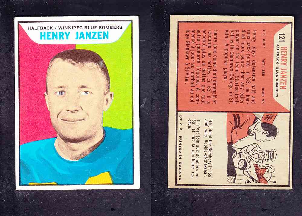 1965 CFL TOPPS FOOTBALL CARD #121 H. JANZEN photo 1965 CFL TOPPS FOOTBALL CARD #121 H. JANZEN photo