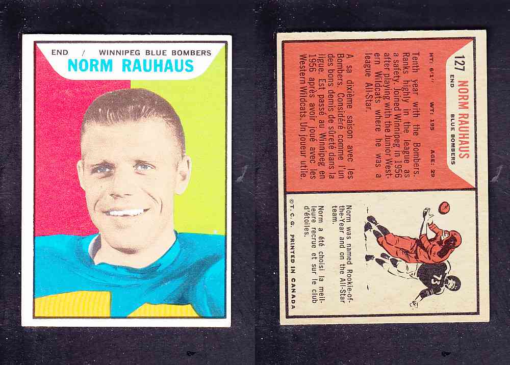 1965 CFL TOPPS FOOTBALL CARD #127 N. RAUHAUS photo 1965 CFL TOPPS FOOTBALL CARD #127 N. RAUHAUS photo