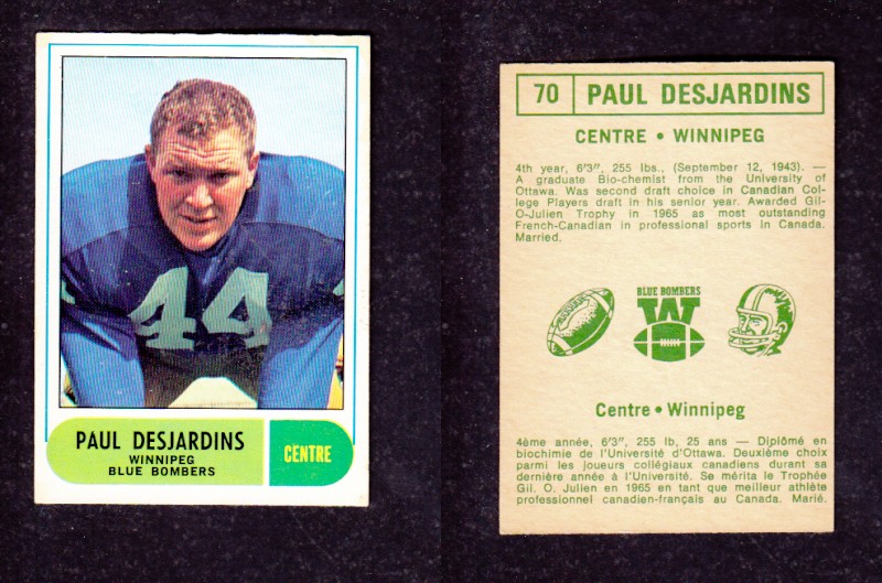1968 CFL O-PEE-CHEE FOOTBALL CARD #70 P. DESJARDINS photo 1968 CFL O-PEE-CHEE FOOTBALL CARD #70 P. DESJARDINS photo