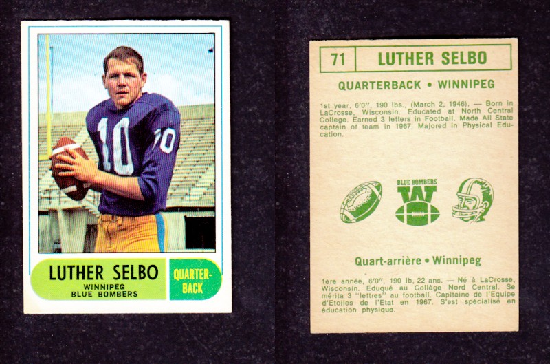 1968 CFL O-PEE-CHEE FOOTBALL CARD #71 L. SELBO photo