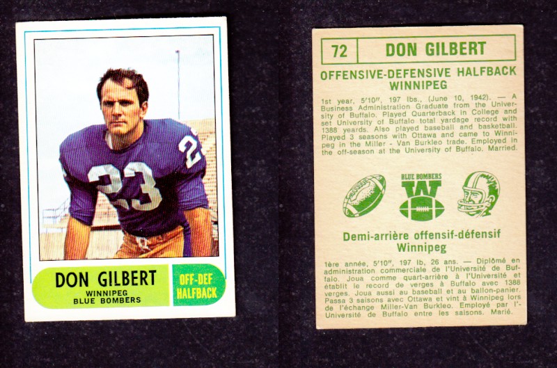 1968 CFL O-PEE-CHEE FOOTBALL CARD #72 D. GILBERT photo 1968 CFL O-PEE-CHEE FOOTBALL CARD #72 D. GILBERT photo