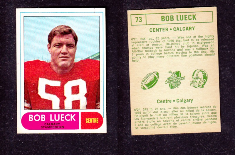 1968 CFL O-PEE-CHEE FOOTBALL CARD #73 B. LUECK photo 1968 CFL O-PEE-CHEE FOOTBALL CARD #73 B. LUECK photo