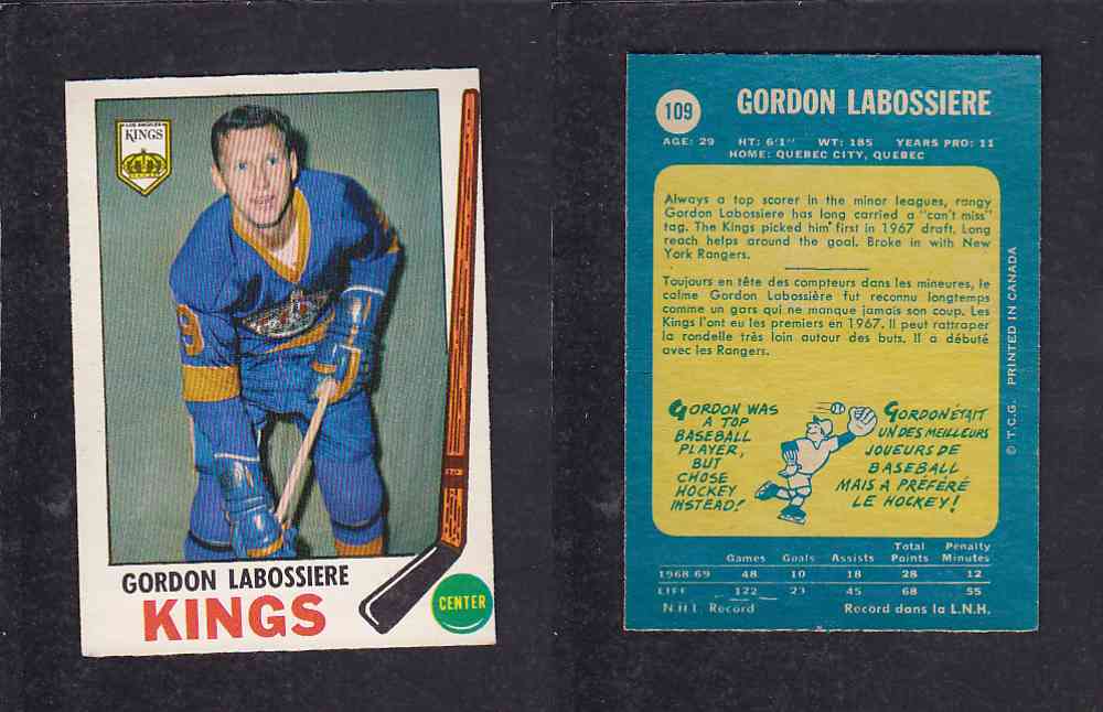 1969-70 O-PEE-CHEE HOCKEY CARD #109 G. LABOSSIERE photo 1969-70 O-PEE-CHEE HOCKEY CARD #109 G. LABOSSIERE photo