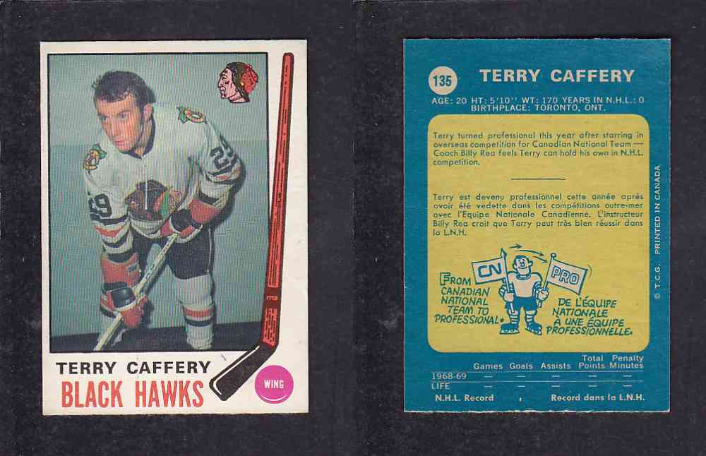 1969-70 O-PEE-CHEE HOCKEY CARD #135 T. CAFFERY photo