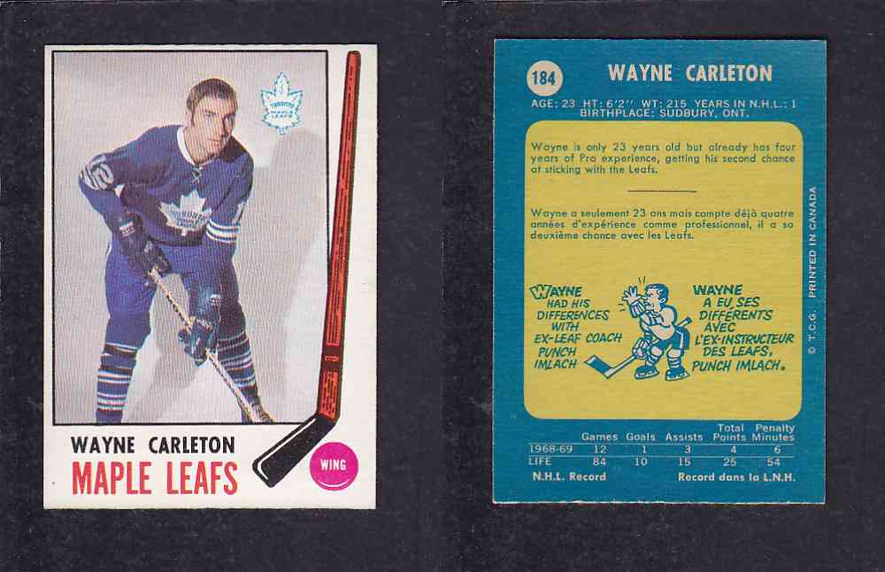 1969-70 O-PEE-CHEE HOCKEY CARD #184 W. CARLETON photo