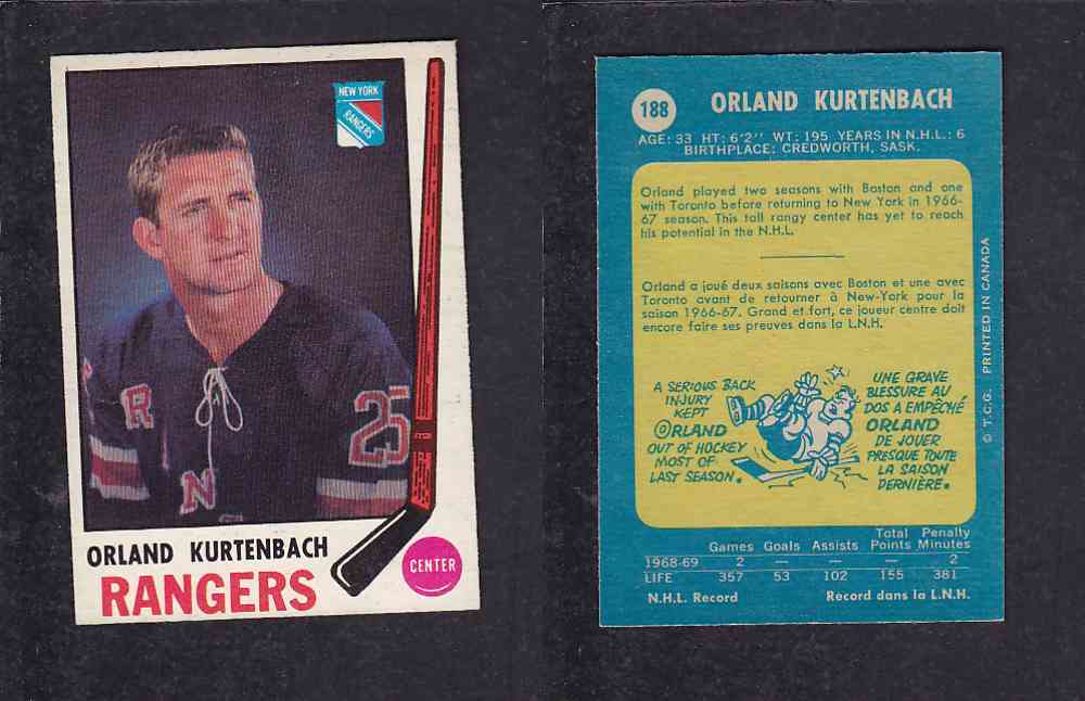 1969-70 O-PEE-CHEE HOCKEY CARD #188 O. KURTENBACH photo