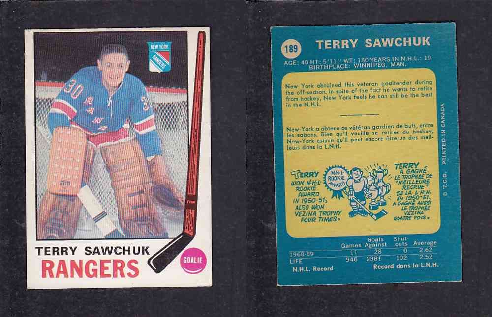 1969-70 O-PEE-CHEE HOCKEY CARD #189 T. SAWCHUK photo