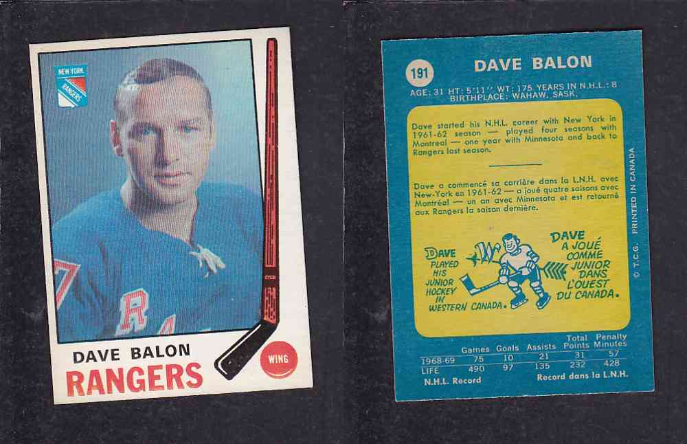 1969-70 O-PEE-CHEE HOCKEY CARD #191 D. BALON photo