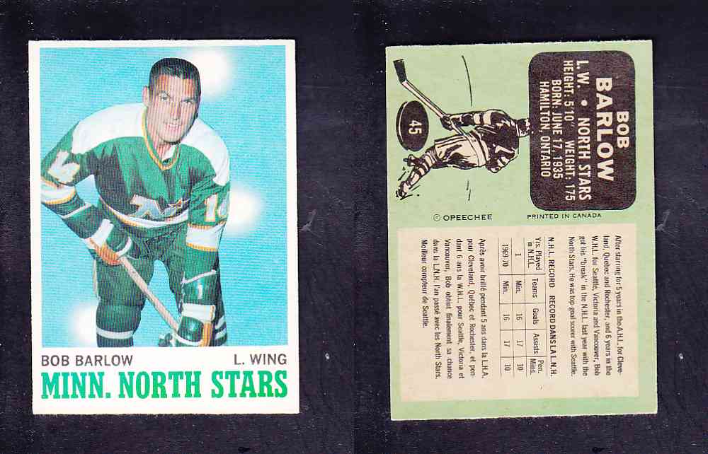 1970-71 O-PEE-CHEE HOCKEY CARD #45 B. BARLOW photo 1970-71 O-PEE-CHEE HOCKEY CARD #45 B. BARLOW photo