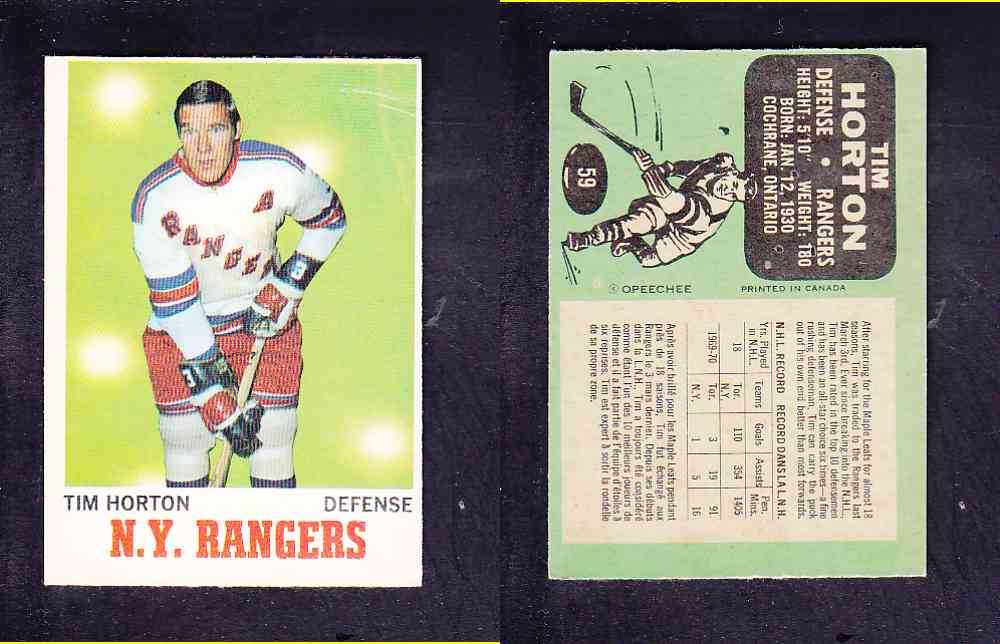 1970-71 O-PEE-CHEE HOCKEY CARD #59 T. HORTON photo 1970-71 O-PEE-CHEE HOCKEY CARD #59 T. HORTON photo