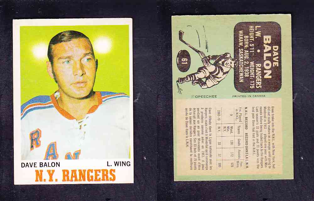 1970-71 O-PEE-CHEE HOCKEY CARD #61 D. BALON photo 1970-71 O-PEE-CHEE HOCKEY CARD #61 D. BALON photo