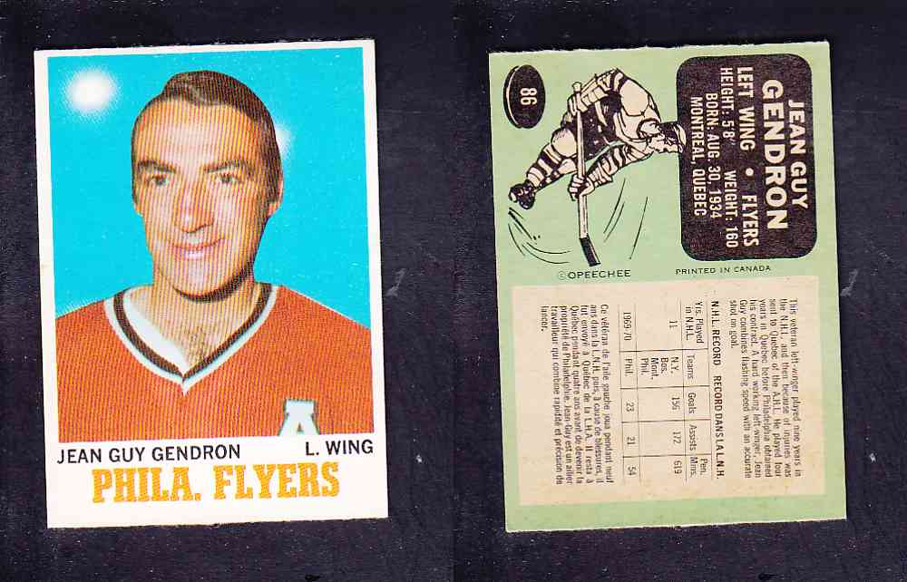 1970-71 O-PEE-CHEE HOCKEY CARD #86 J. GENDRON photo 1970-71 O-PEE-CHEE HOCKEY CARD #86 J. GENDRON photo