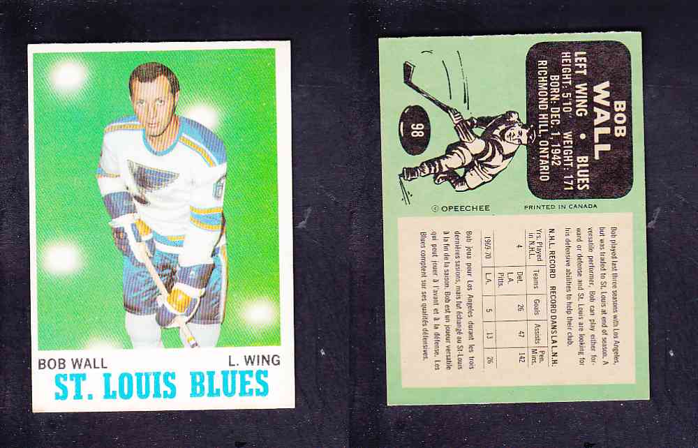 1970-71 O-PEE-CHEE HOCKEY CARD #98 B. WALL photo 1970-71 O-PEE-CHEE HOCKEY CARD #98 B. WALL photo