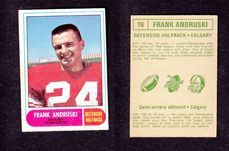 1968 CFL O-PEE-CHEE FOOTBALL CARD #76 F. ANDRUSKI photo 1968 CFL O-PEE-CHEE FOOTBALL CARD #76 F. ANDRUSKI photo