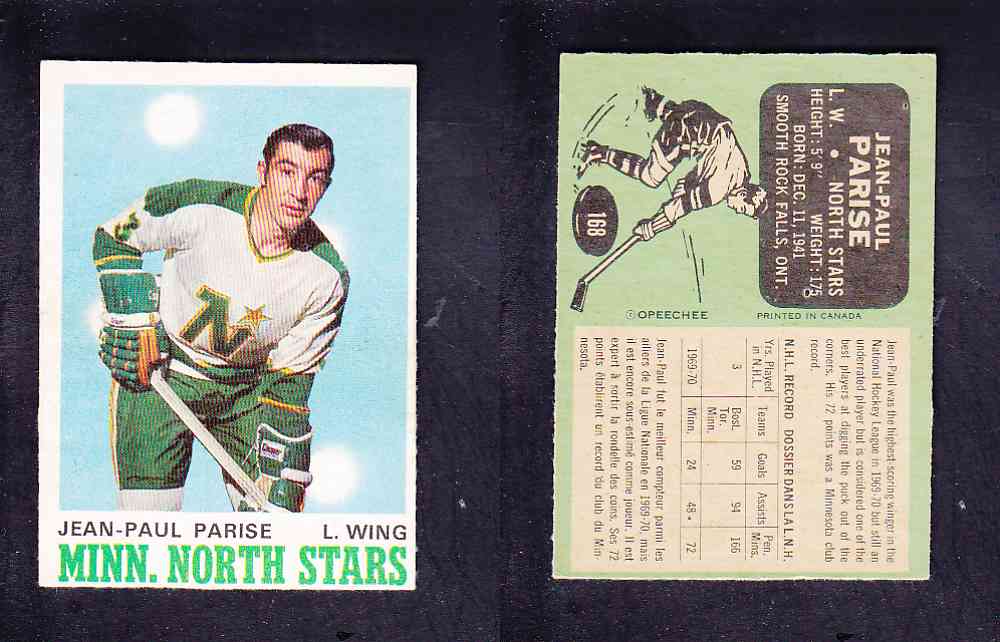 1970-71 O-PEE-CHEE HOCKEY CARD #168 J. PARISE photo 1970-71 O-PEE-CHEE HOCKEY CARD #168 J. PARISE photo