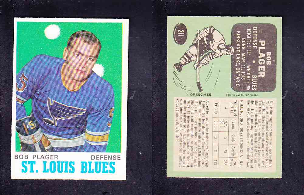 1970-71 O-PEE-CHEE HOCKEY CARD #211 B. PLAGER photo 1970-71 O-PEE-CHEE HOCKEY CARD #211 B. PLAGER photo