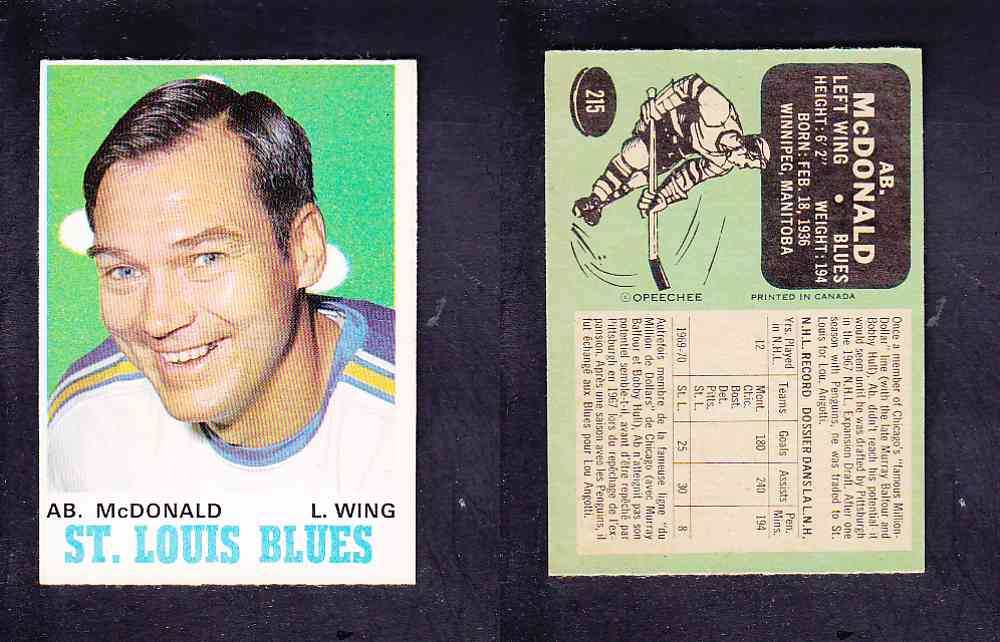 1970-71 O-PEE-CHEE HOCKEY CARD #215 A. MCDONALD photo 1970-71 O-PEE-CHEE HOCKEY CARD #215 A. MCDONALD photo