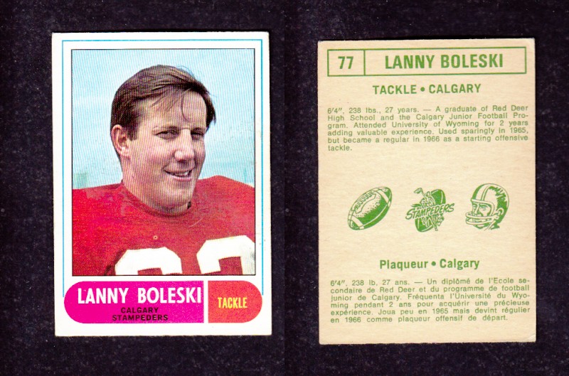 1968 CFL O-PEE-CHEE FOOTBALL CARD #77 L. BOLESKI photo