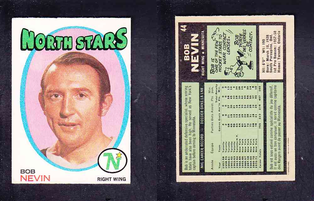 1971-72 O-PEE-CHEE HOCKEY CARD #44 B. NEVIN photo 1971-72 O-PEE-CHEE HOCKEY CARD #44 B. NEVIN photo
