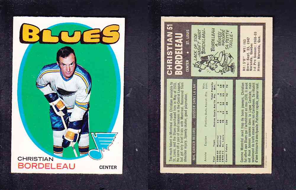 1971-72 O-PEE-CHEE HOCKEY CARD #51 C. BORDELEAU photo 1971-72 O-PEE-CHEE HOCKEY CARD #51 C. BORDELEAU photo