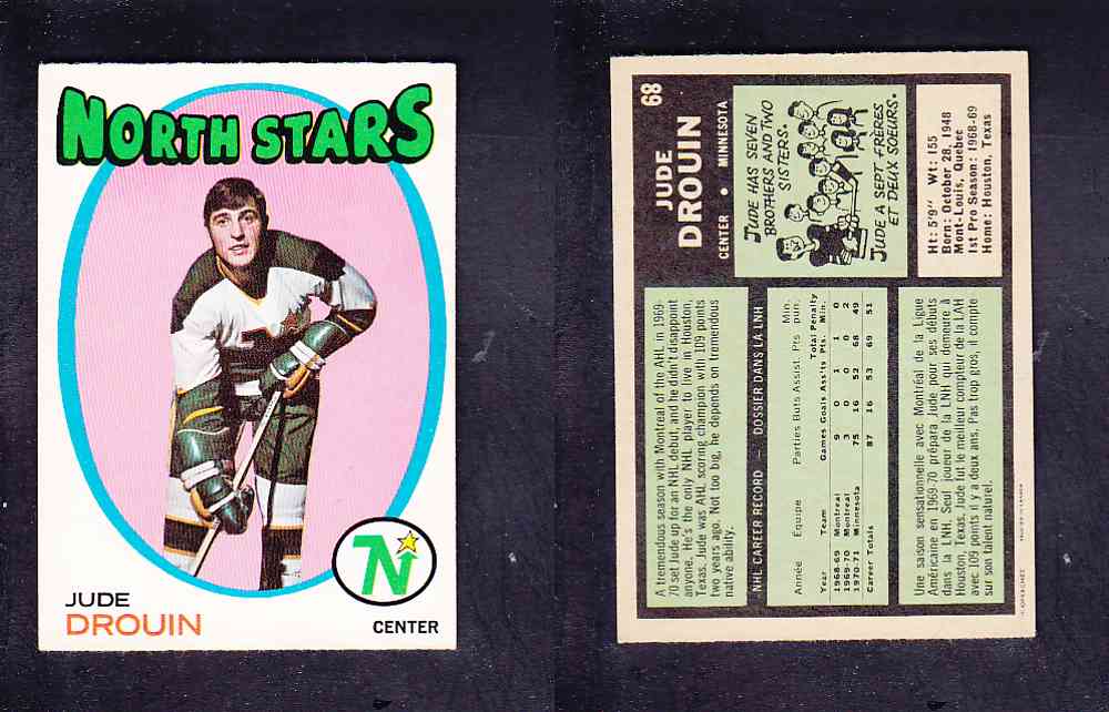1971-72 O-PEE-CHEE HOCKEY CARD #68 J. DROUIN photo 1971-72 O-PEE-CHEE HOCKEY CARD #68 J. DROUIN photo
